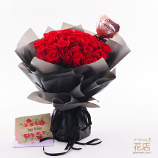 【Flower20花店】36枝浪漫密碼：100色玫瑰任選客製化花束+印字氣球 (生日/示愛首選)
