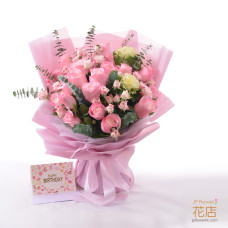 【Flower20 Florist】Gentle Overload: 18 Pink Roses + Eustoma + Spray Roses + Eucalyptus Bouquet | Hong Kong Florist Recommendation Customisation
