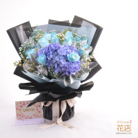 【Flower20花店】豐盛心意：18枝玫瑰＋繡球＋隨機襯花/綠材花束 | 平價花店推薦 | 24小時訂花