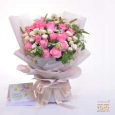 【Flower20 Florist】Premium Express: 18 Stems JP Rose + Eustoma + 2 Fillers Bouquet | Online Order Customisation (Birthday/Love Expression)