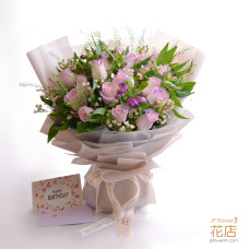 【Flower20 Florist】Korean Warmth: 18 Stems JP Rose, Mini Lily + 2 Fillers Bouquet | Online Order HK Customisation (Birthday/Love Expression)