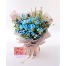 【Flower20 Florist】Ode to Love: 18 Roses, Delphinium, Eryngium, Forget-Me-Not Bouquet