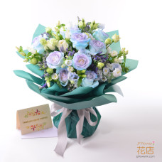 18枝Flower20獨家「粉紫藍天使色」玫瑰花束 | 夢幻客製化首選 – 生日、示愛